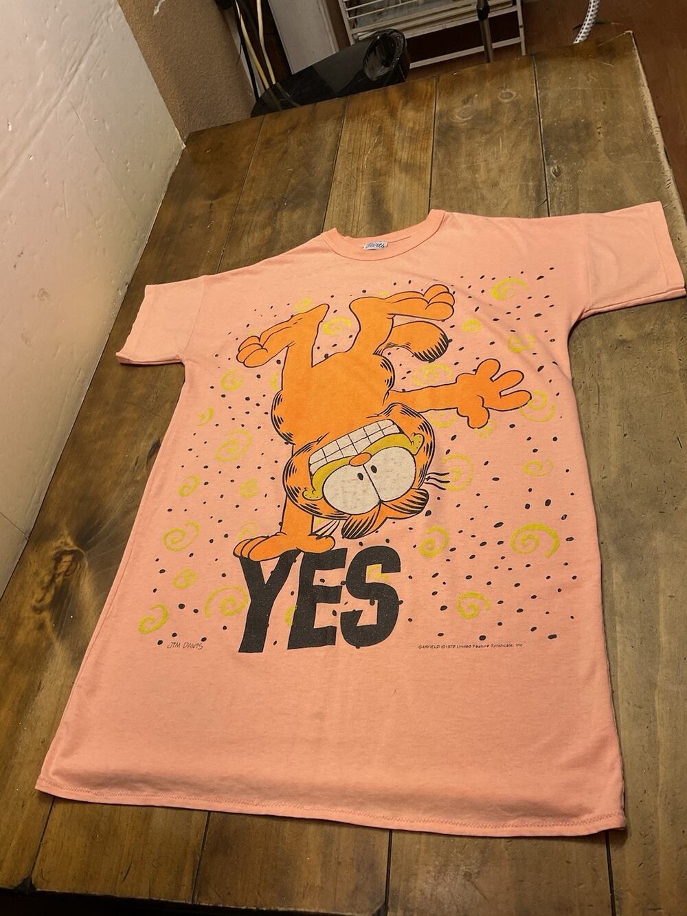 Vintage 1978 Garfield "yes" Long Sleep pajama T-Shirt Single Stitch USA Size XL